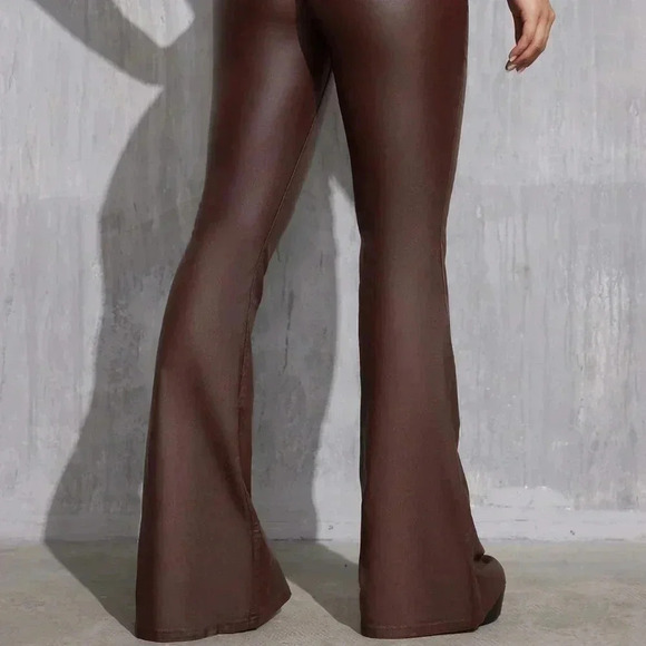 Chocolate Brown Casual Women's Tall Slim Fit Flared Pants - Picture 3 of 6